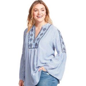 Loft striped blue striped tunic bell sleeves